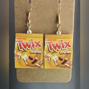 Brand new TWIX candy bag french hook gold tone dangle earrings